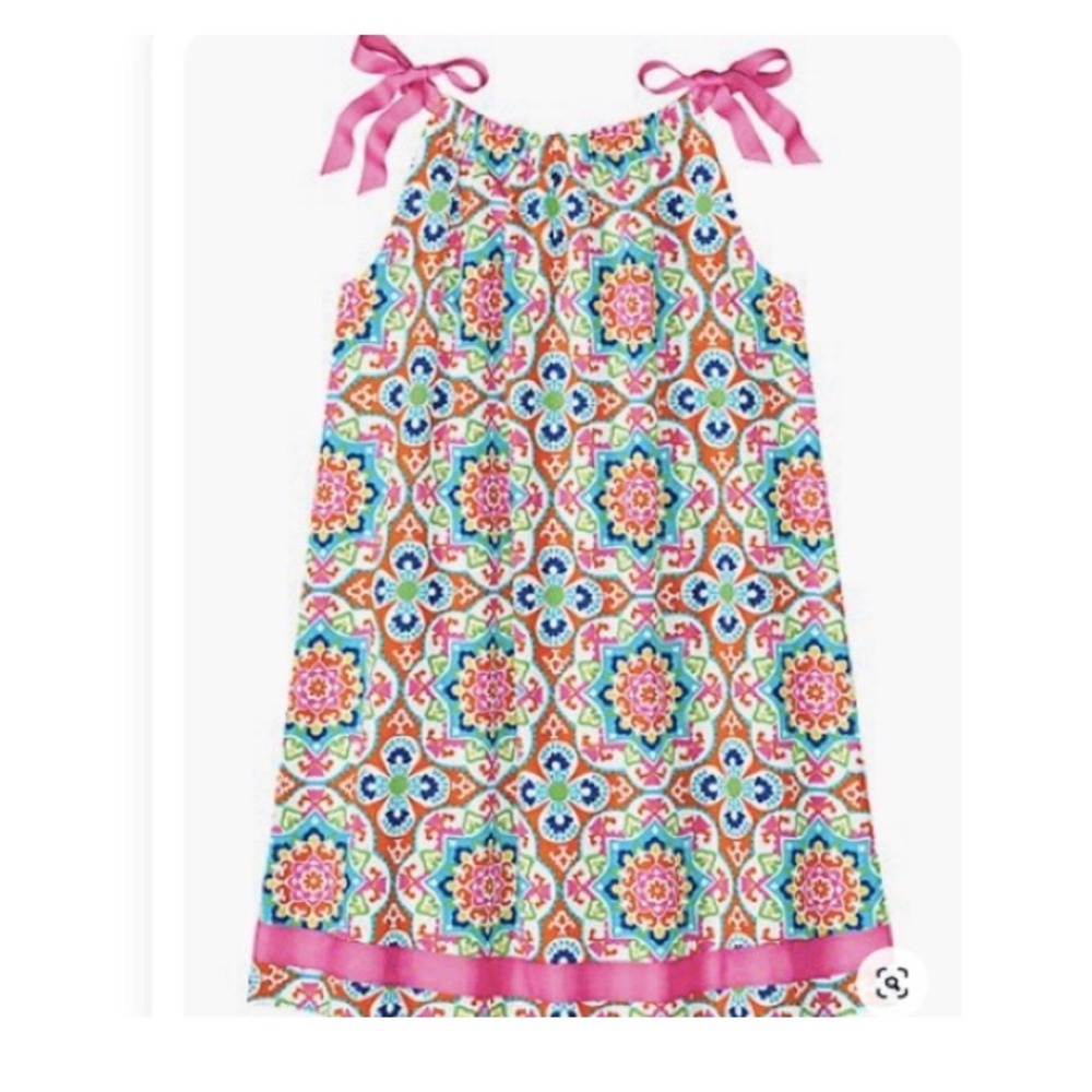 Hanna Andersson Girls Size 120 Multi Geometric Mandala Halter‎ Tie Dress Pink